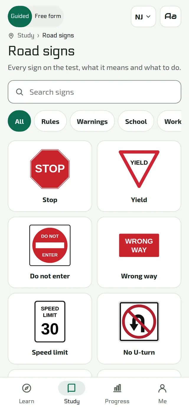 La sección de señales de la app.